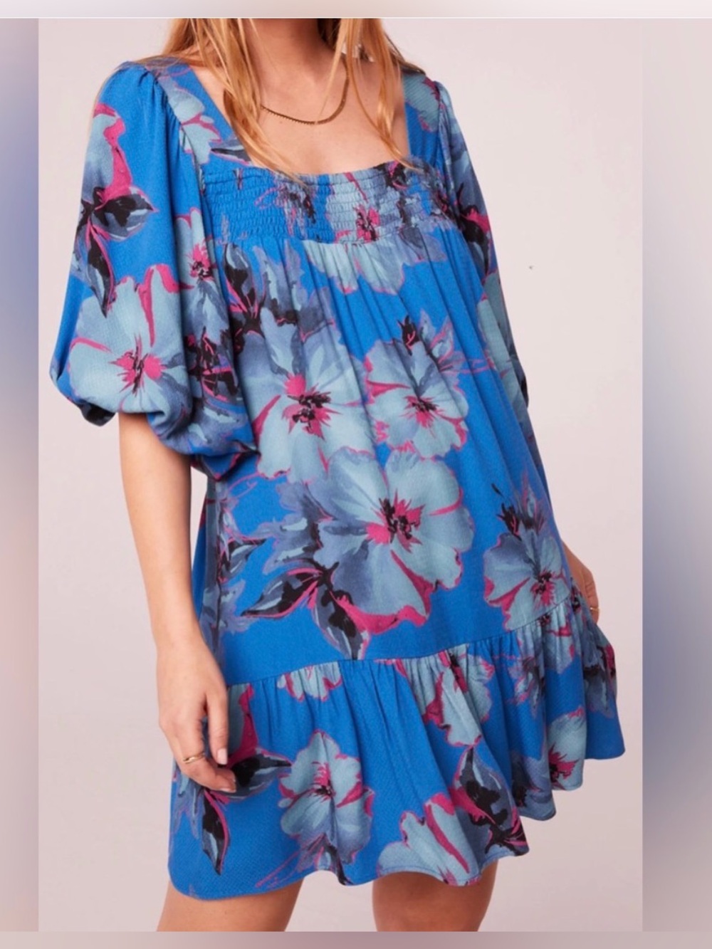 NWOT | BAND OF‎ THE FREE Soria Blue & Gray Floral Mini Shift Dress, Medium